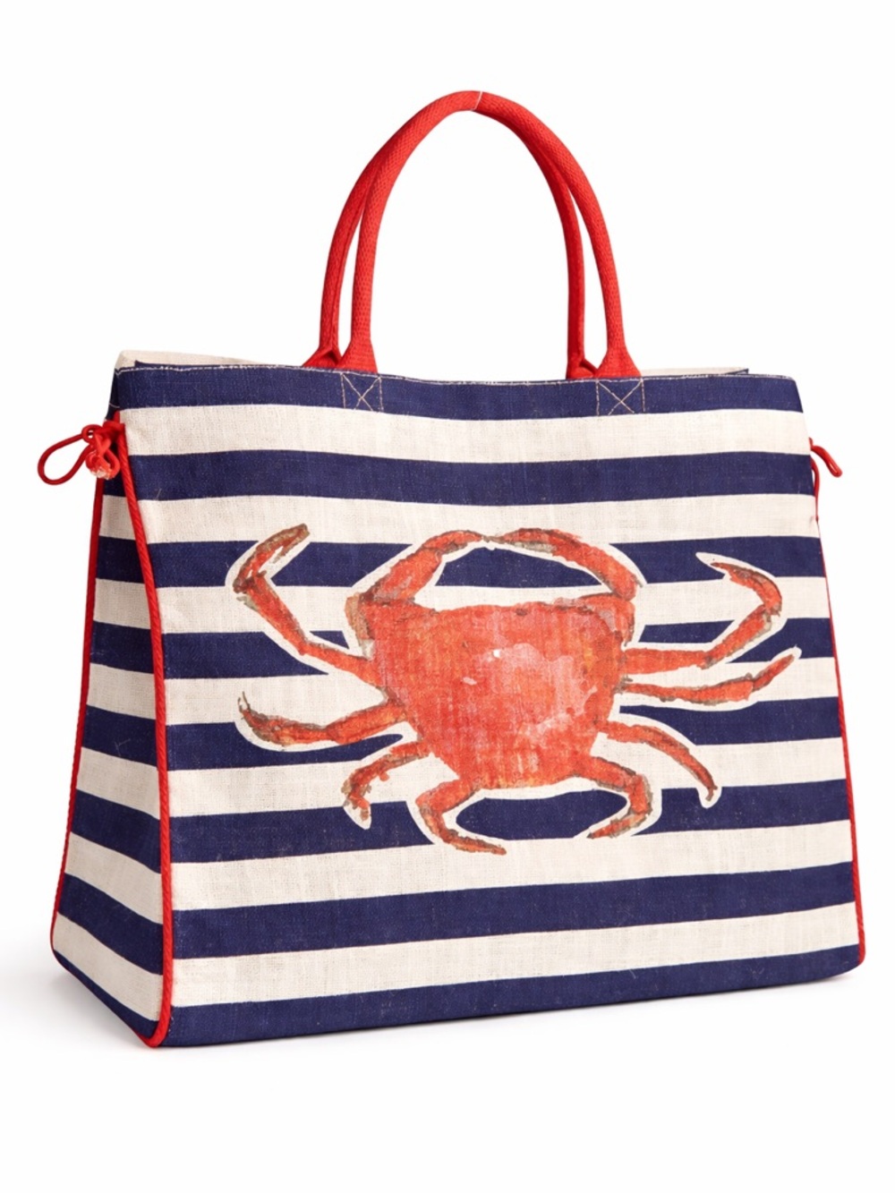 Mud Pie Martha’s Vineyard Jute Tote Bag Navy Red Crab Striped